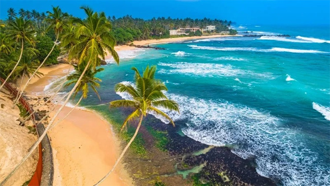Panoramic view of Sri Lankan landscape with temple and jungle